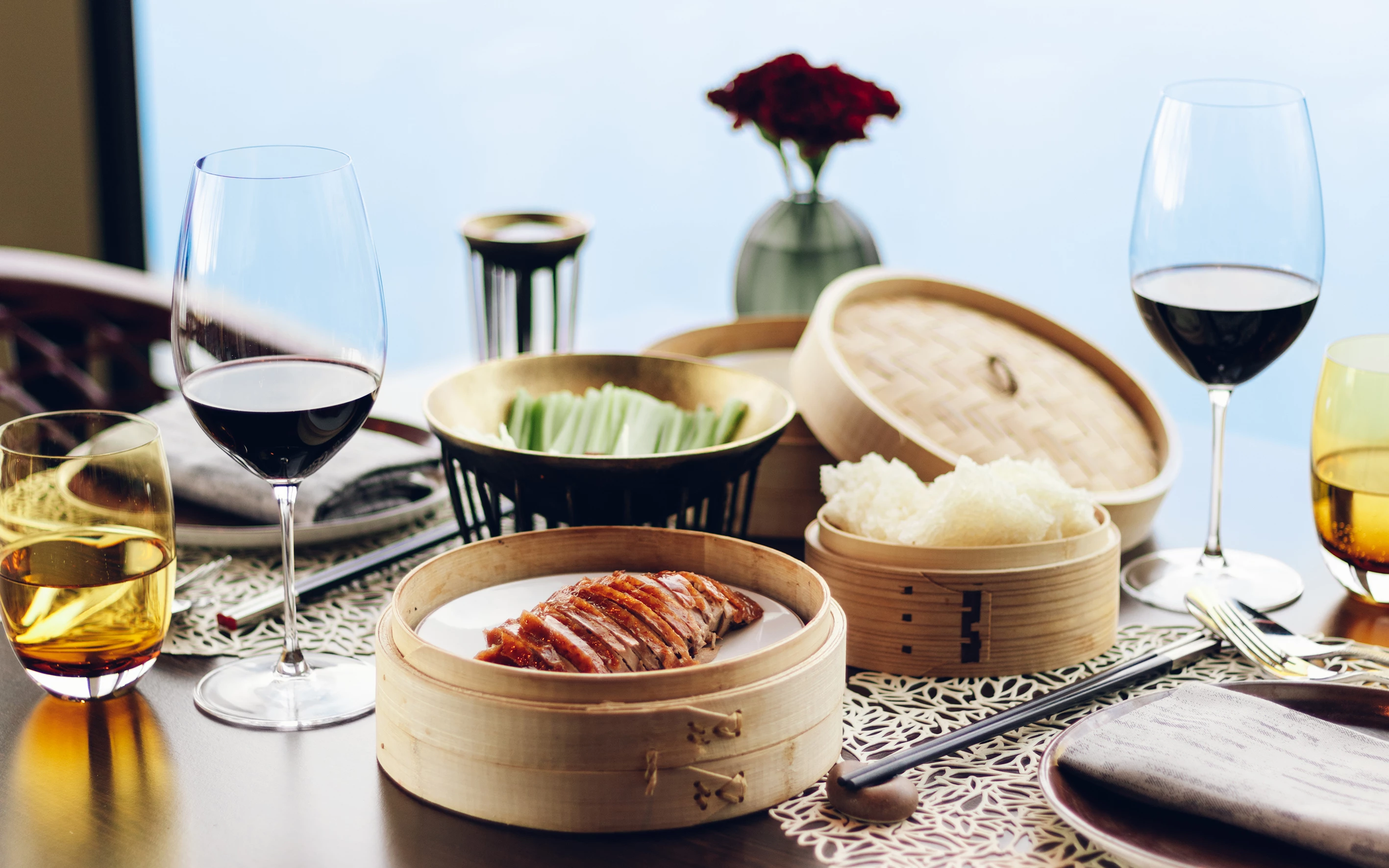 Peking duck with bamboo steamers